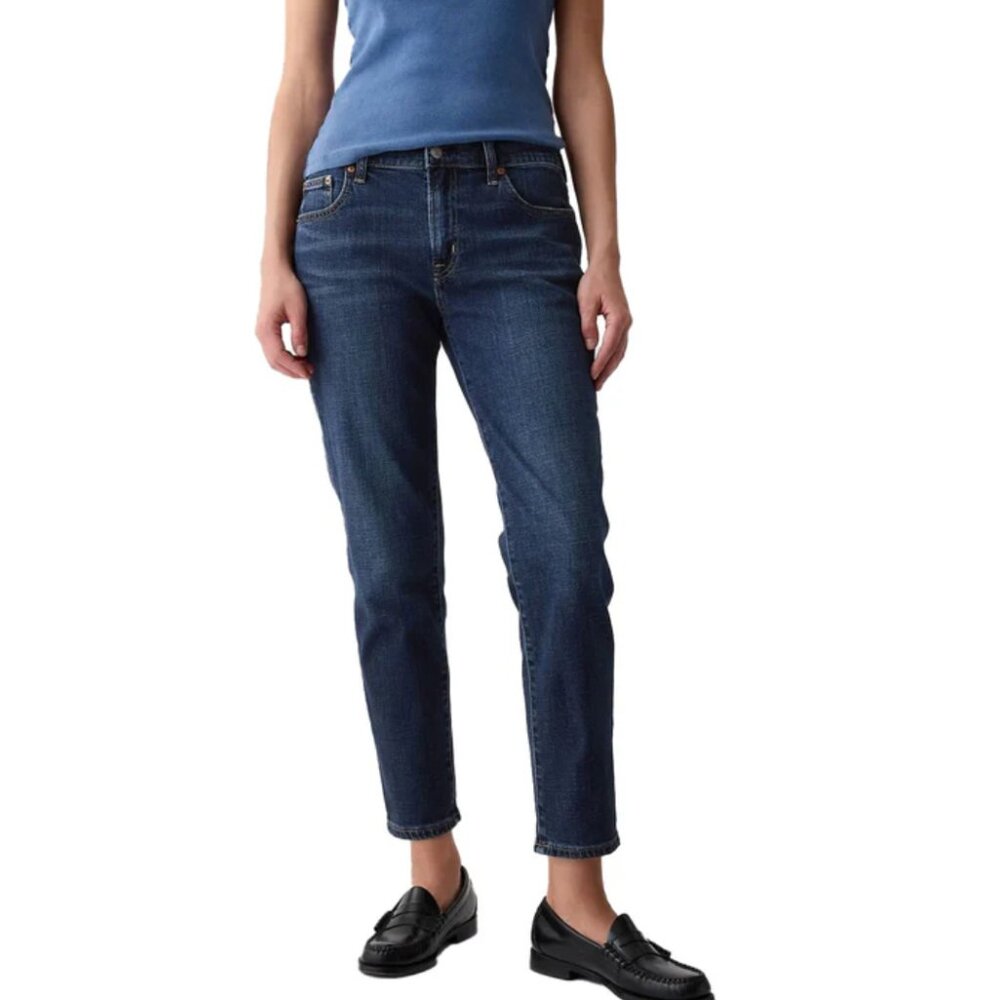 Gap Mid Rise Girlfriend Jeans Womens Size 4/27 Dark Wash Blue Cropped